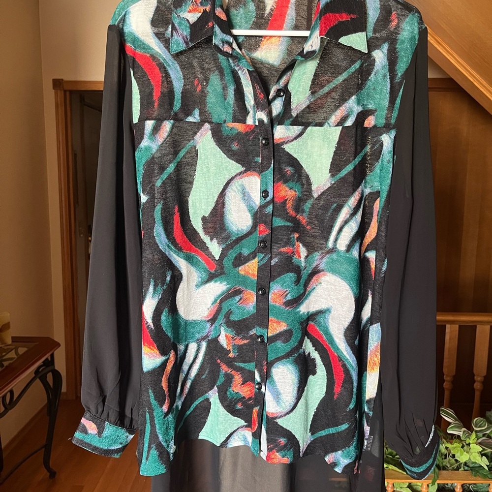 Abstract Patterned Sheer Blouse